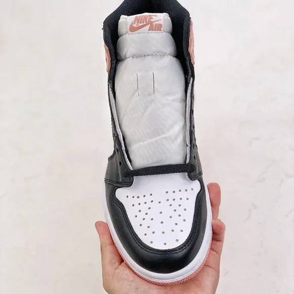 Nike Air Jordan 1 Retro High Og Black, White, And Rusty Pink Sneakers